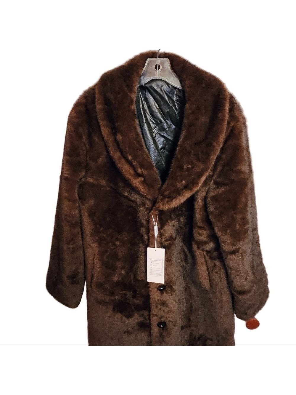 Amazon Mens Long Trench Coat Brown Medium Faux Fur Wide Collar - Picture 2 of 8